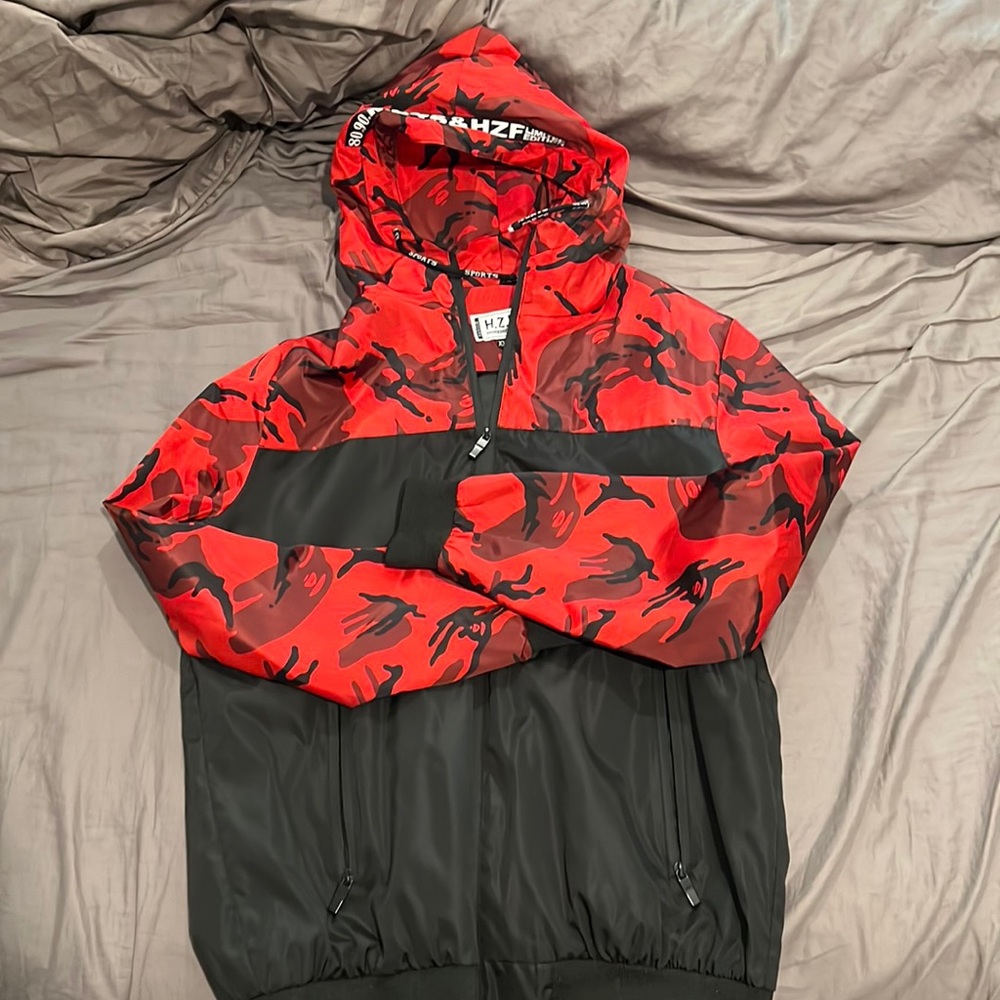 Red and black windbreaker